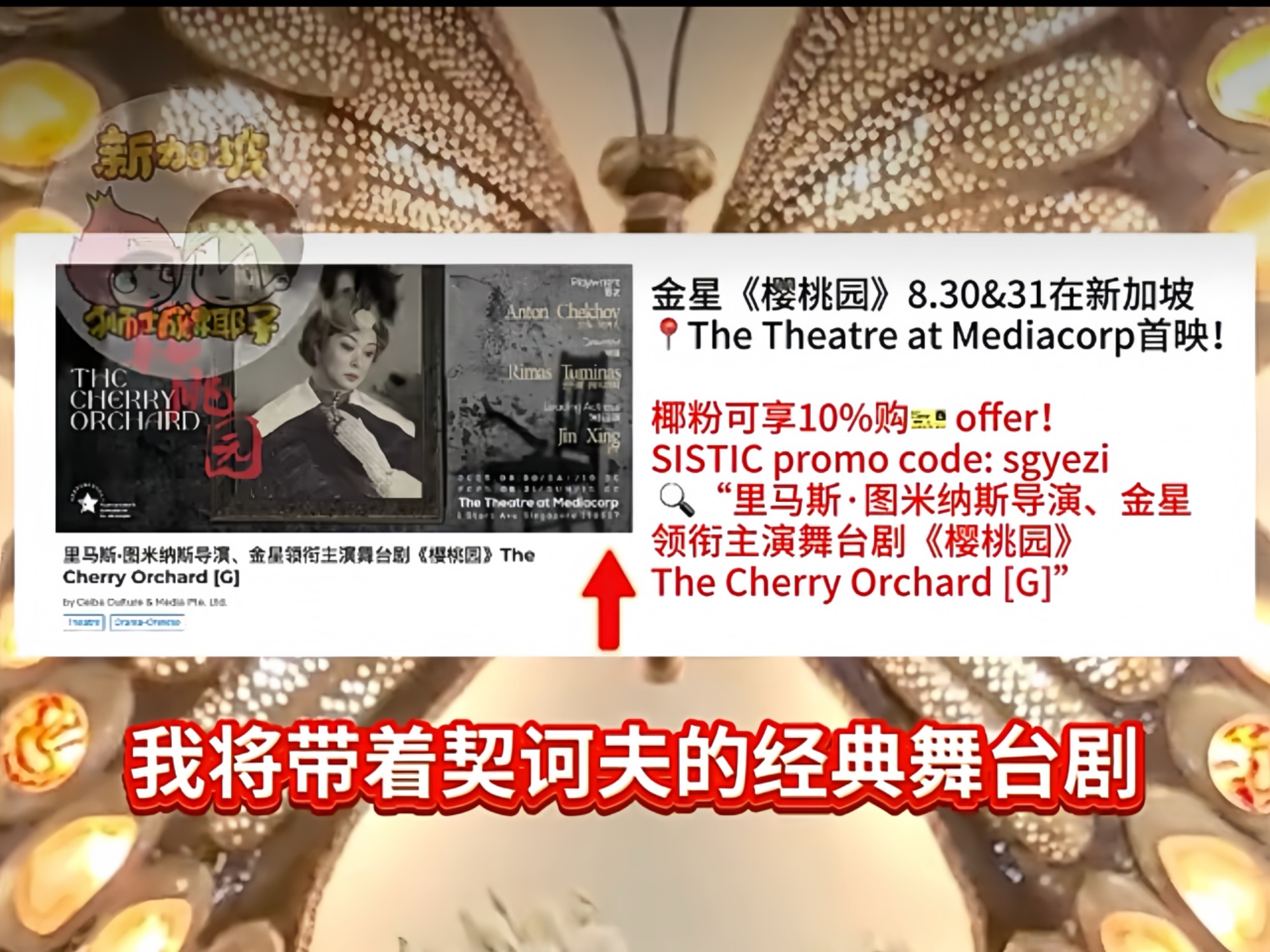 【椰子专访】金星来新加坡了！我不像她含着金汤勺出生的 里马斯·图米纳斯导演、金星领衔主演舞台剧《樱桃园》8.30&31在新加坡新传媒剧院首映！演出已经开
