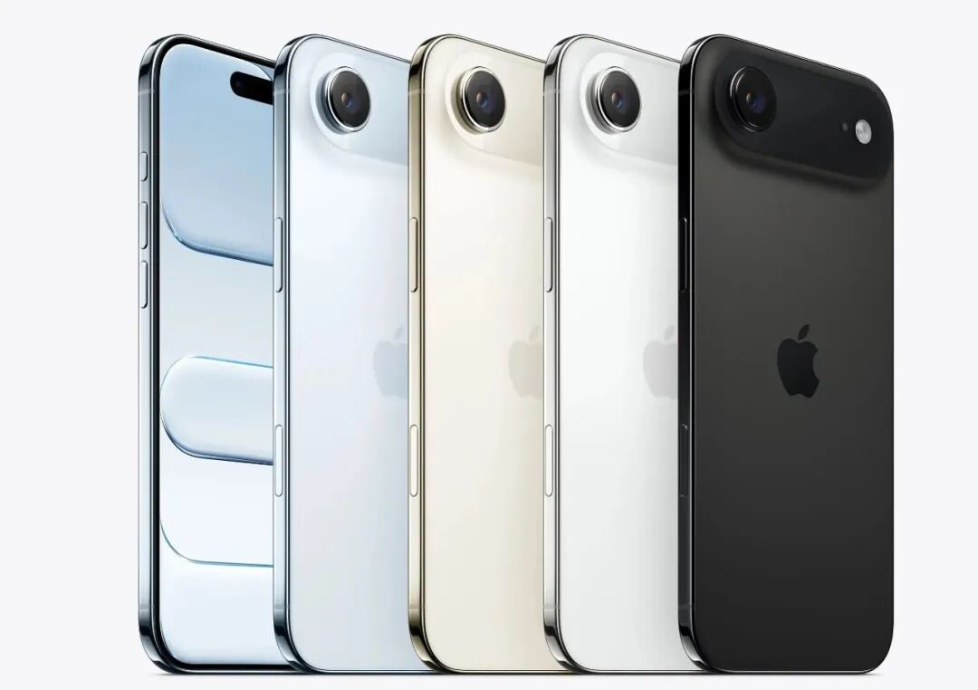 iPhone Air, all four colours: sky blue, light gold, cloud white, space black